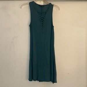 Teal Lace-Up Sleeveless Dress